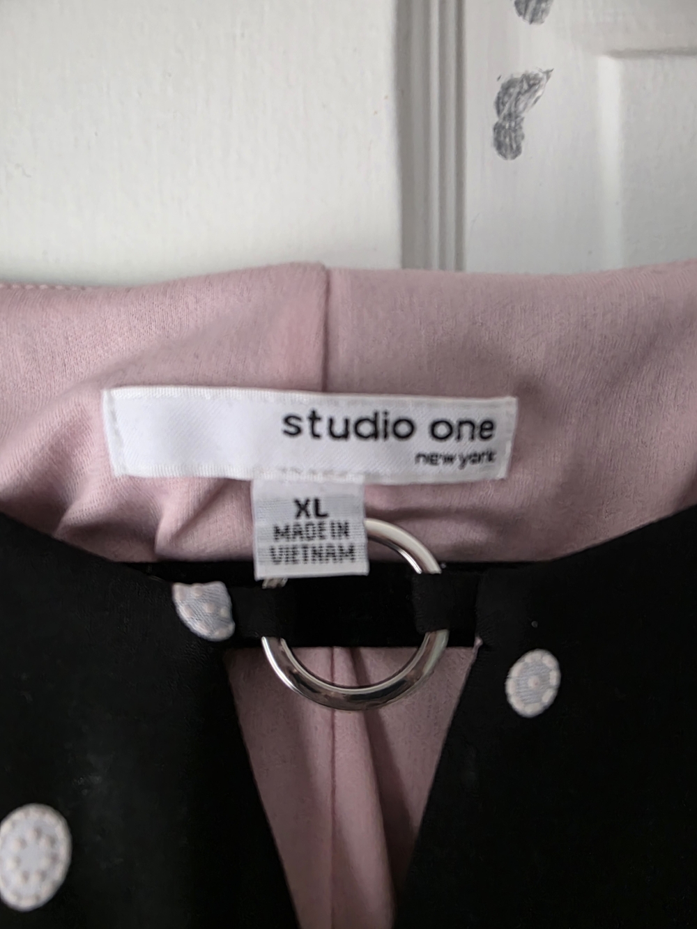 Studio One New York Black Polka Dot Maxi Dress with Pink Lining